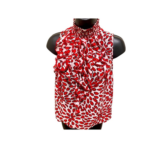 Red, black and white sleeveless blouse with ruffles. NWT. - Picture 1 of 6